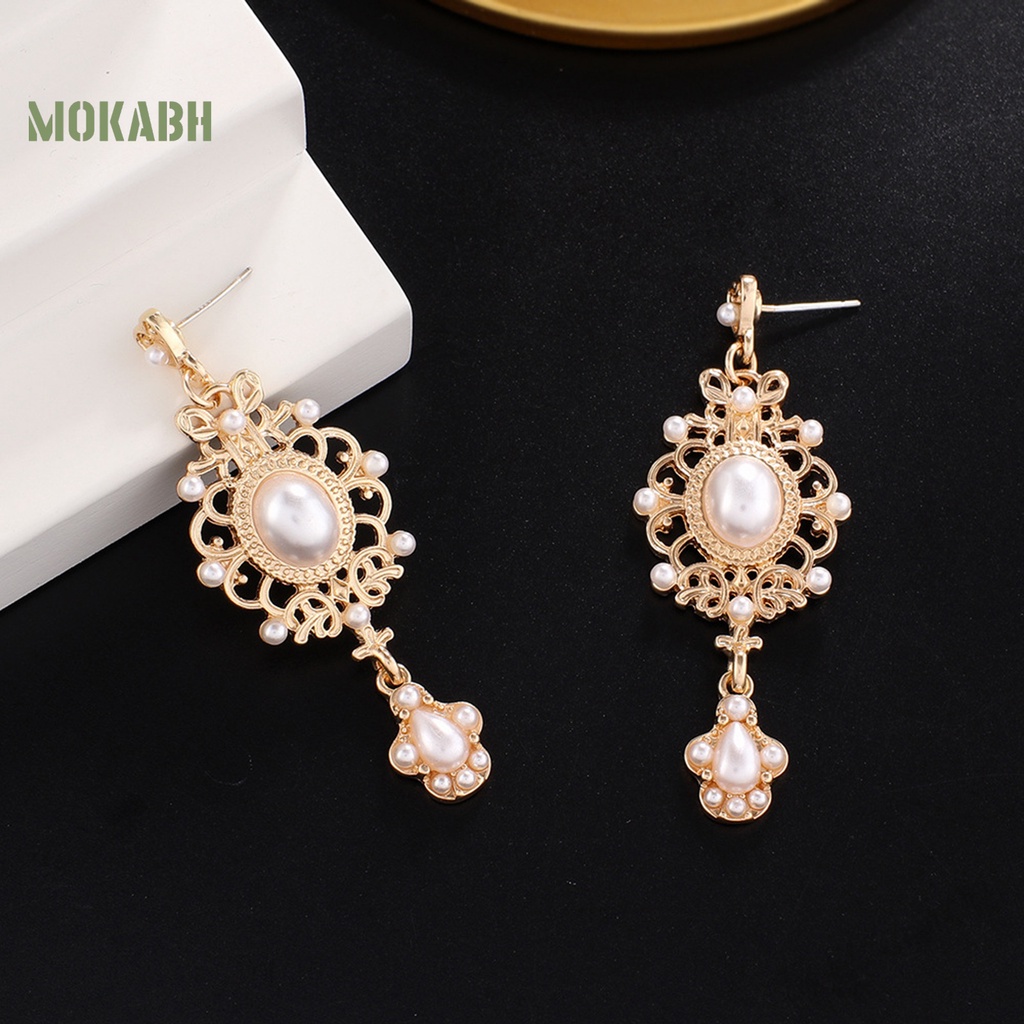 1 Đôi Bông Tai Đính Ngọc Trai Nhân Tạo Họa Tiết Hình Học Phong Cách Hoàng Gia Thời Trang