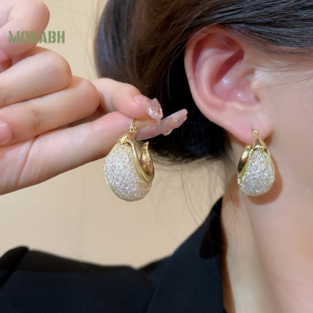 1 Đôi Bông Tai Tròn Đính Đá Zircon Sang Trọng Thời Trang Dành Cho Nữ