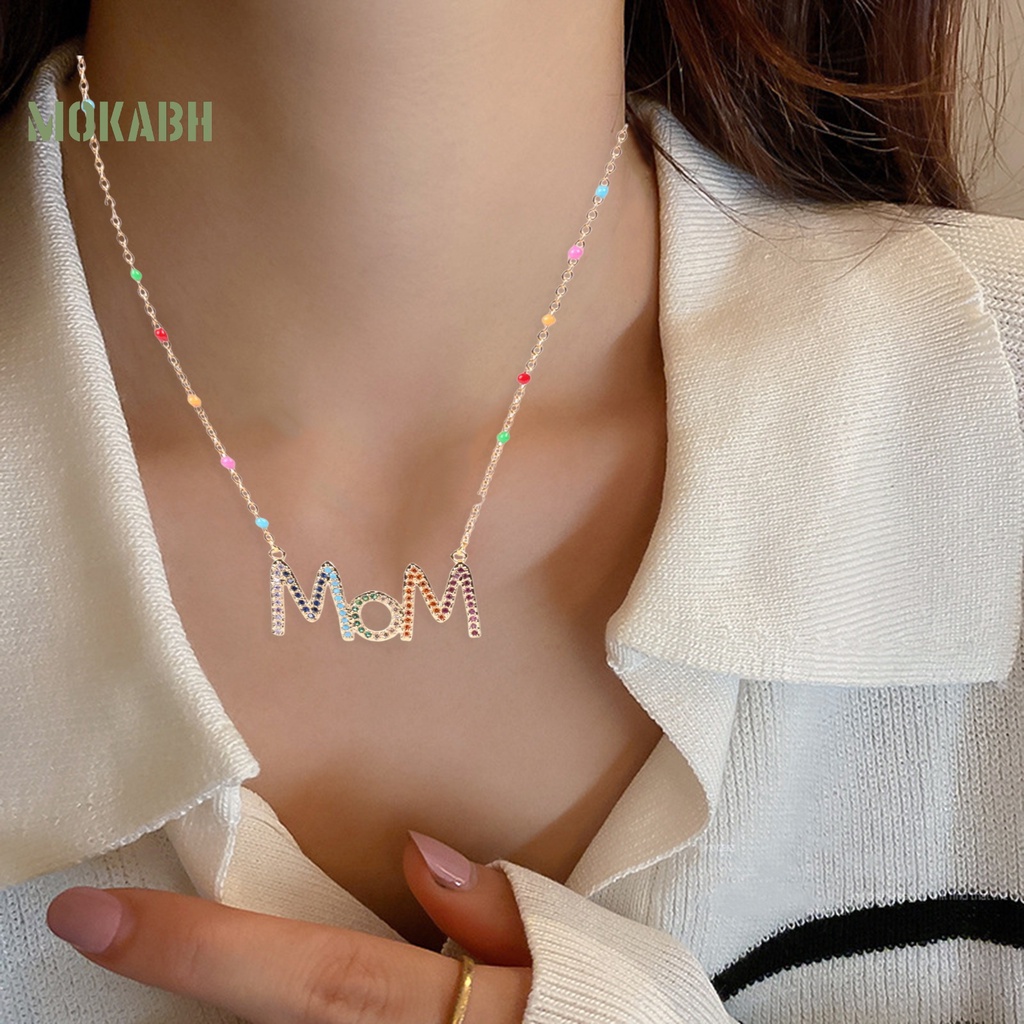 Vòng cổ Mặt Chữ MOM Đính Đá Zircon Lấp Lánh Thời Trang Cho Nữ