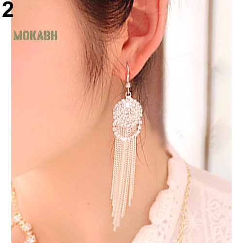 Bông Tai Chuỗi Tròn Đính Đá Tua Rua Thời Trang Dự Tiệc Cho Nữ