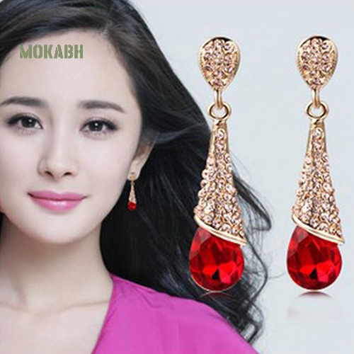 Bông Tai Đinh Tán Hình Giọt Nước Đính Đá Zircon Toàn Diện Cho Nữ