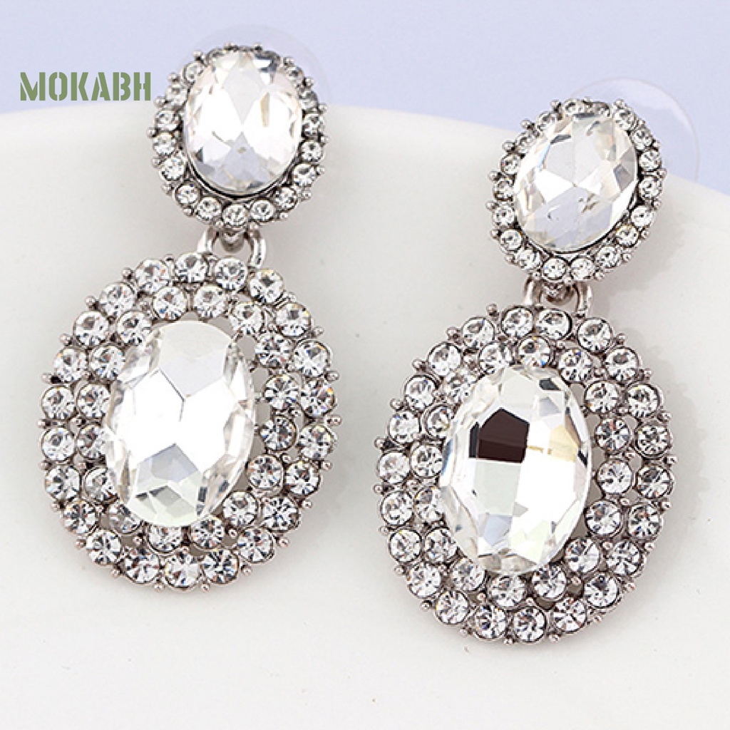 1 Đôi Bông Tai Oval Đính Đá Sang Trọng Phong Cách Retro