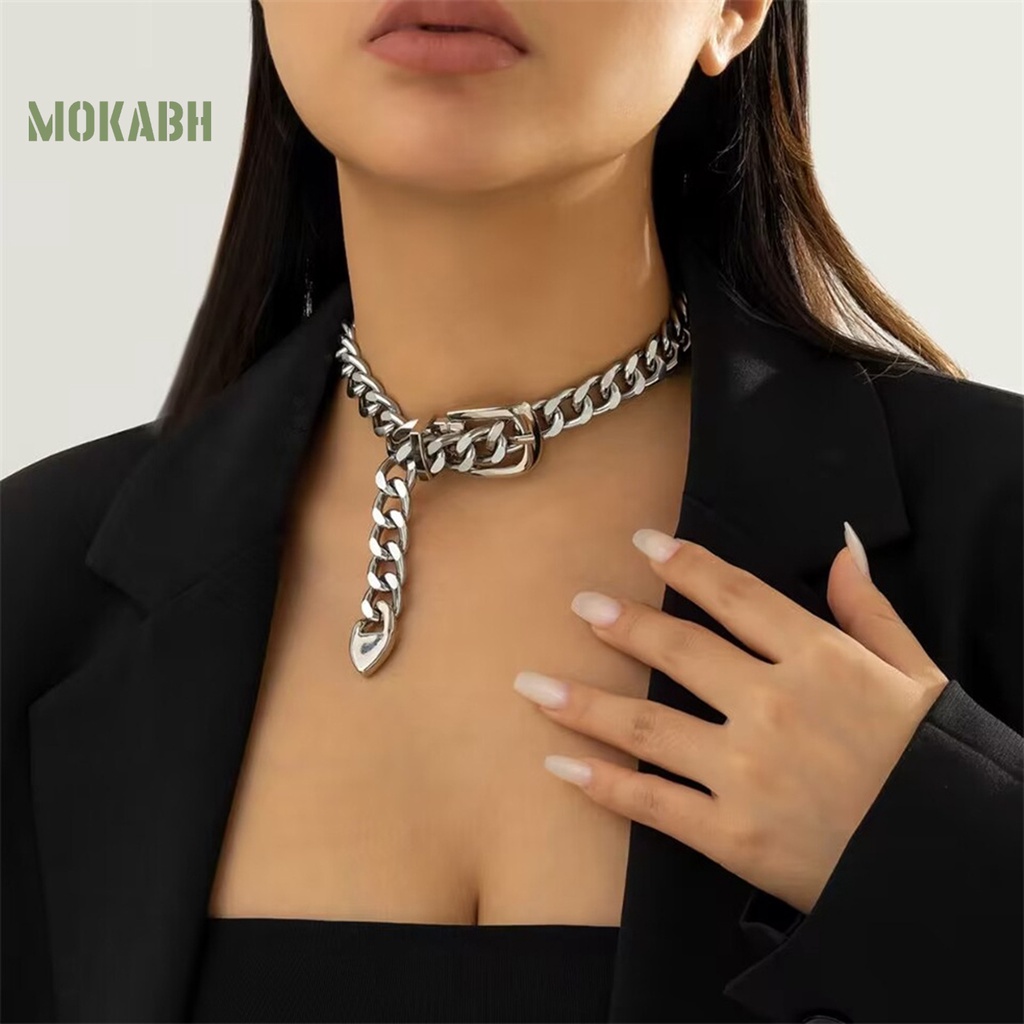 Vòng Cổ Dây Xích Có Khóa Cài Phong Cách Punk Cổ Điển Có Thể Điều Chỉnh Dành Cho Nữ