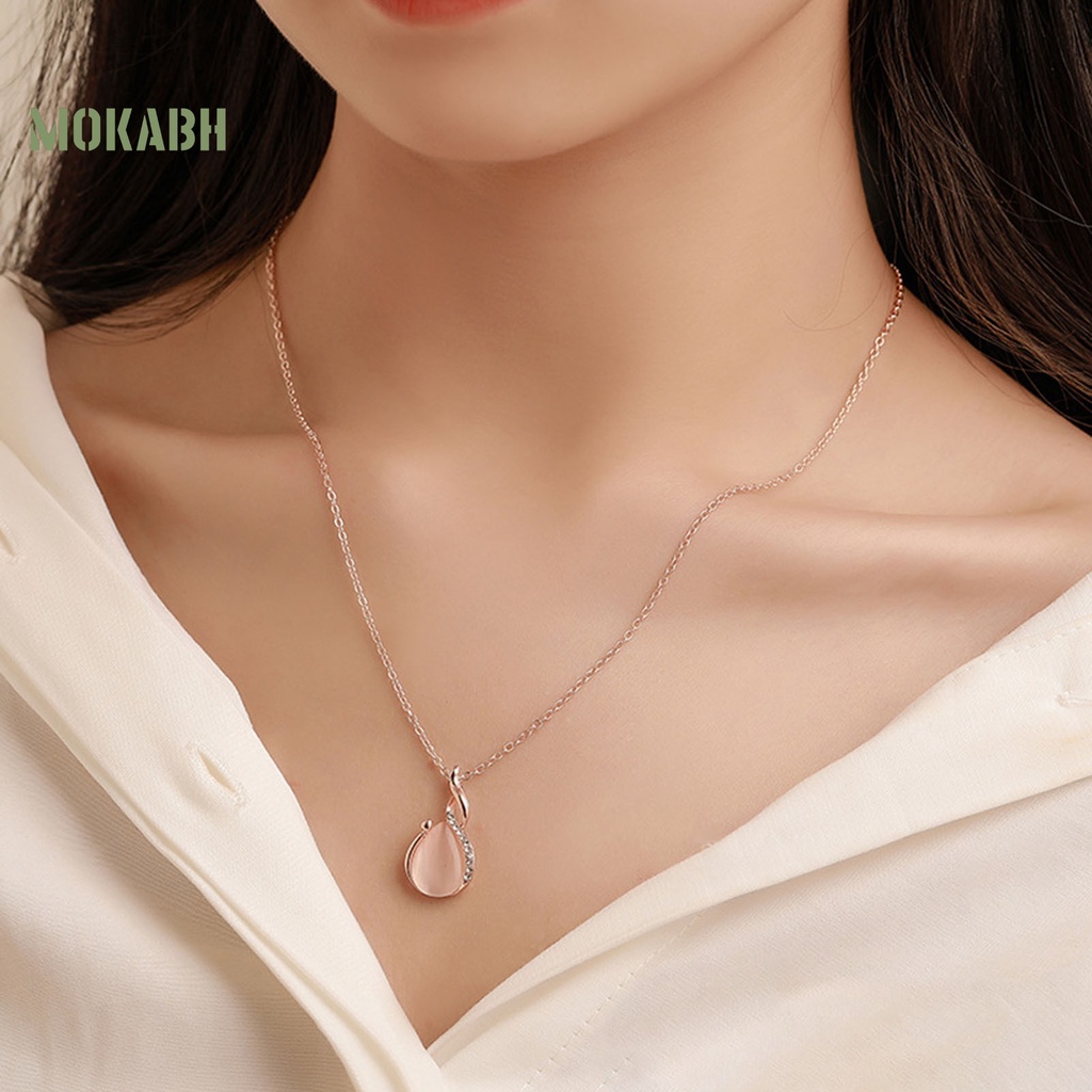 Set 2 Vòng cổ + Bông Tai Đính Đá Opal Hình Giọt Nước Thời Trang