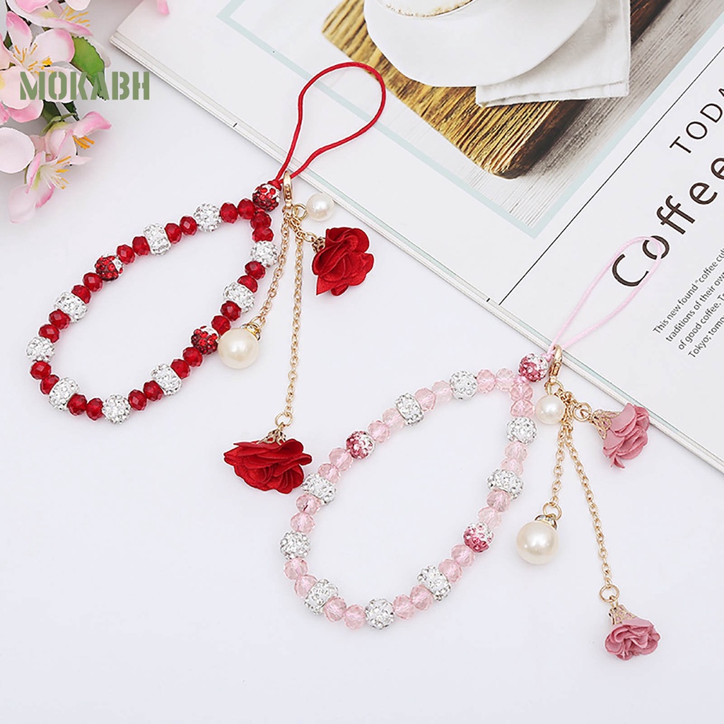 [Mới] Vòng Đeo Tay Chuỗi Hạt Pha Lê Giả Ngọc Trai Mặt Hoa Trang Trí Điện Thoại Di Động Thời Trang Cho Nữ