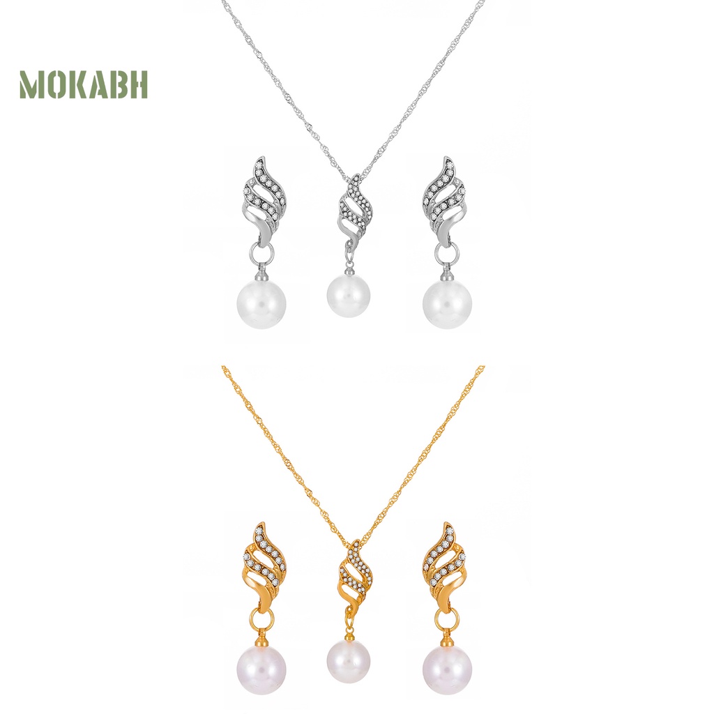 1 Bộ Vòng cổ Và Bông Tai Xoay Đính Ngọc Trai Giả Lấp Lánh Thời Trang Dành Cho Cô Dâu