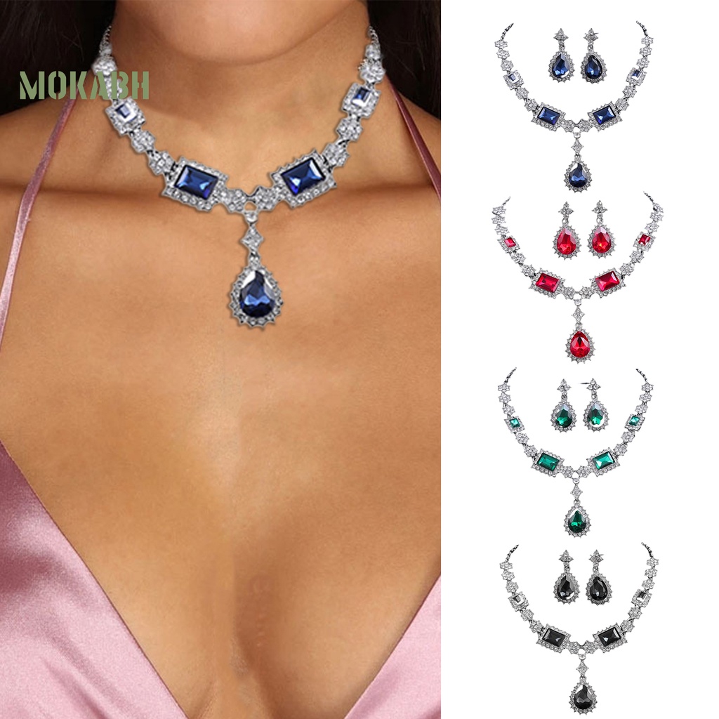 Set 2 Vòng cổ Và Bông Tai Đính Đá Sang Trọng Cho Nữ