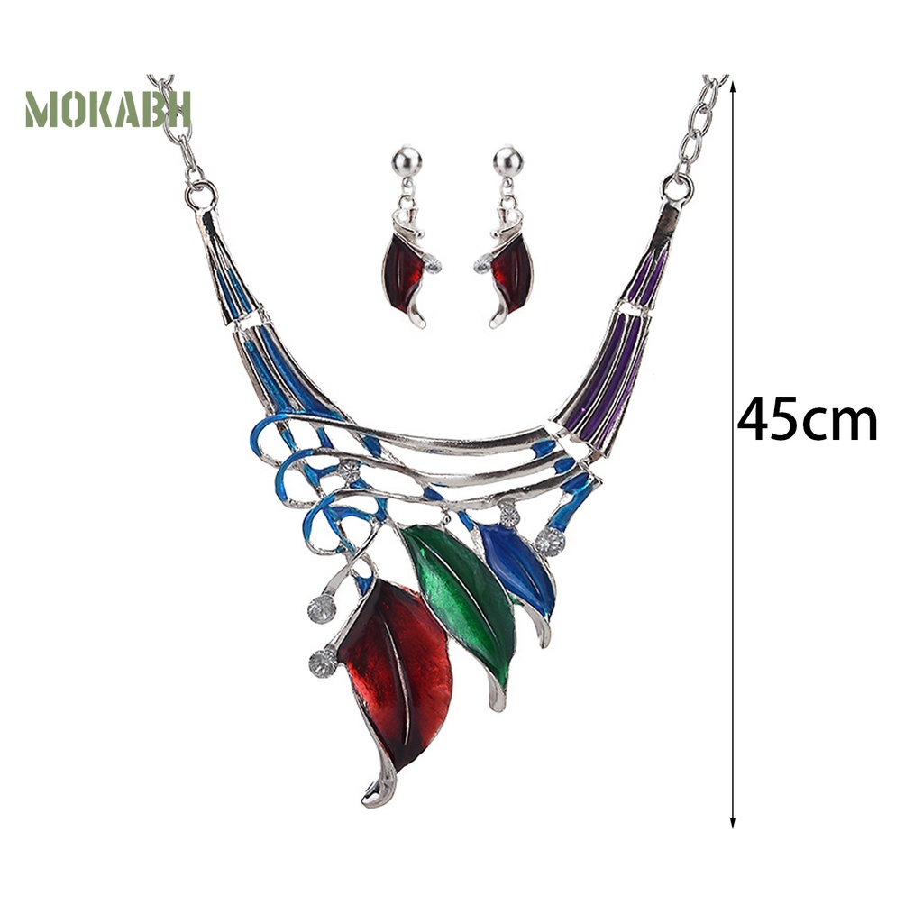 1 Bộ Vòng cổ + Bông Tai Nhiều Lớp Hình Chiếc Lá Tráng Men Thời Trang