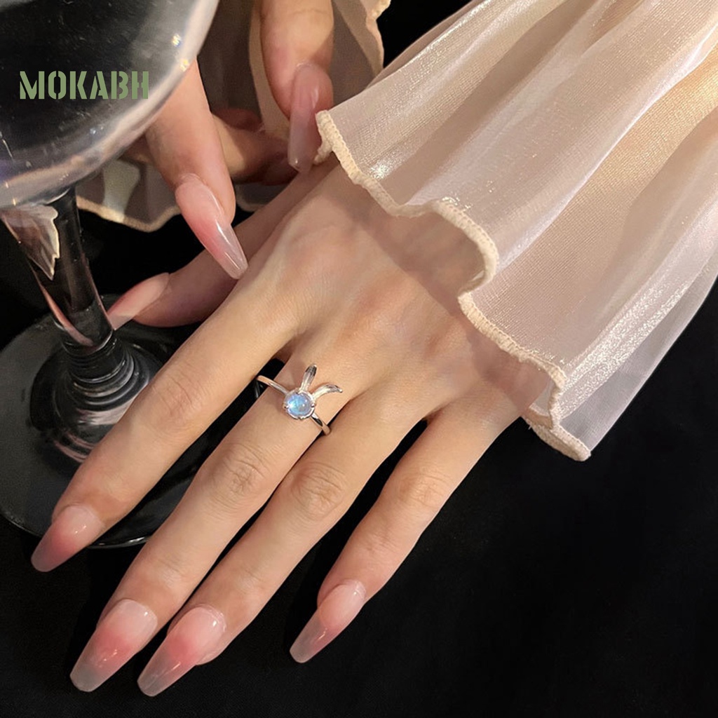 [Mới] Nhẫn Đeo Ngón Tay Đính Đá Mặt Trăng Pha Lê Giả Sáng Bóng Thời Trang Tối Giản Tinh Tế Trang Trí Hình Học / Thỏ
