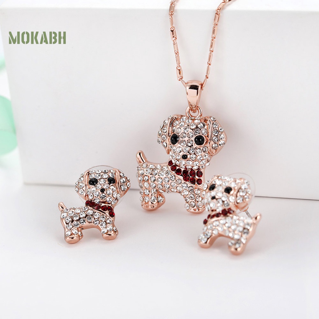 1 Bộ Vòng cổ + Bông Tai Hình Cún Con Đính Đá Sang Trọng