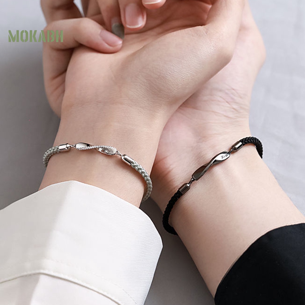 [Mới] Bộ Trang Sức Nhẫn / Vòng Tay Dây Thừng Hình Trái Tim Màu Bạc Sang Trọng Lãng Mạn Kết Cấu Xoắn Ốc Dành Cho Cặ