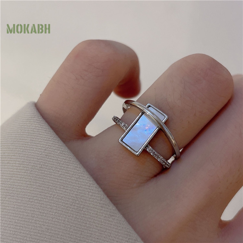 1 Bộ Nhẫn Hai Lớp Bằng Đá Tự Nhiên Lấp Lánh Có Thể Tháo Rời Thời Trang Có Thể Điều Chỉnh Cho Nữ