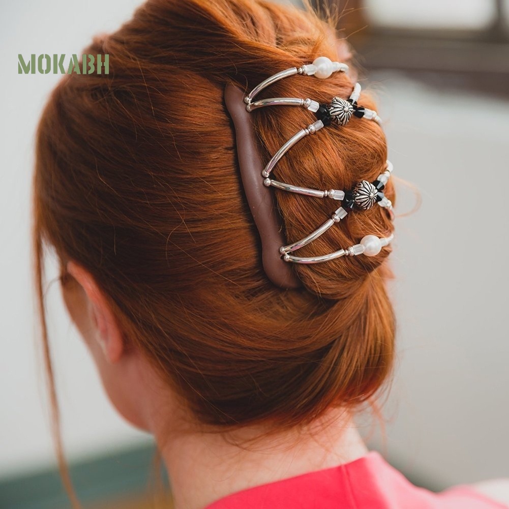 Lược Cài Tóc Hai Mặt Co Giãn Đính Hạt Phong Cách Vintage Cho Nữ