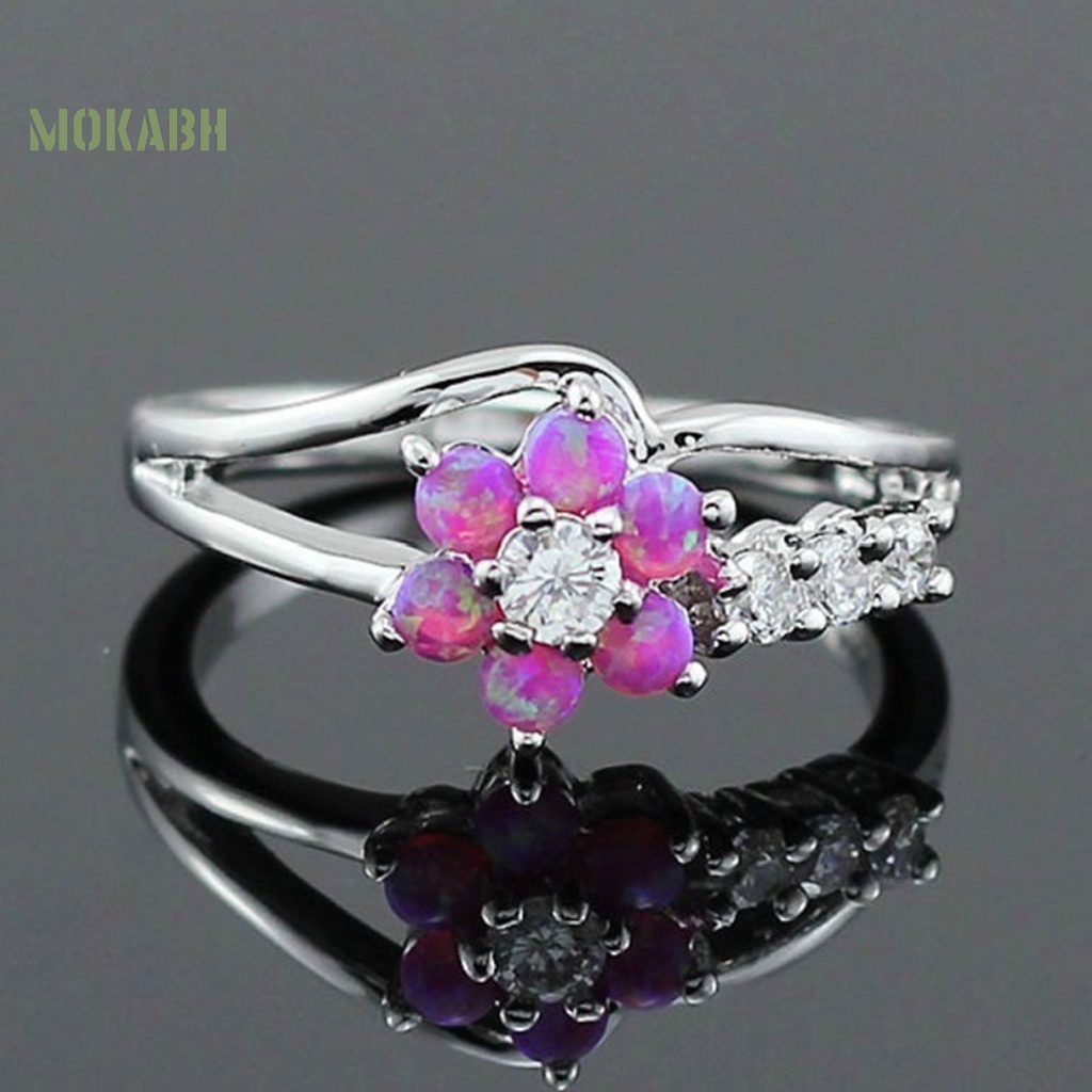 Nhẫn Đính Đá Opal Nhân Tạo Hình Tròn Lấp Lánh Thời Trang Cho Nữ