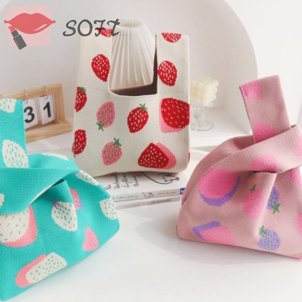 Túi Tote Đan Len Thủ Công Họa Tiết Dâu Tây Dễ Thương