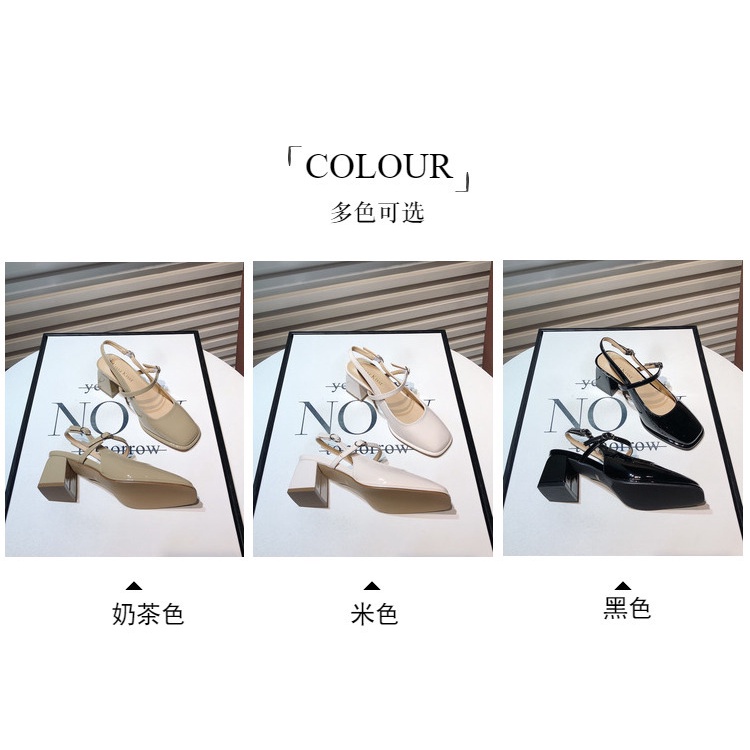 Giày Xăng Đan Da Bóng Gót Dày Vừa Mũi Vuông Cài Khóa Kiểu Retro Hàn Quốc Thời Trang Mùa Xuân 2023 Cho Bạn Gái