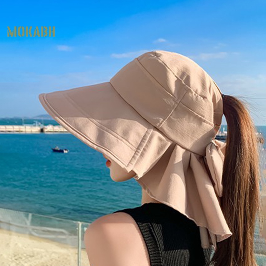 [Mok Abh] Nón Rộng Vành Chống Nắng Thoáng Khí Thắt Nơ Màu Trơn Trang Trí Hình Tròn Thoáng Khí Mùa Hè Dành Cho Bạn Nữ
