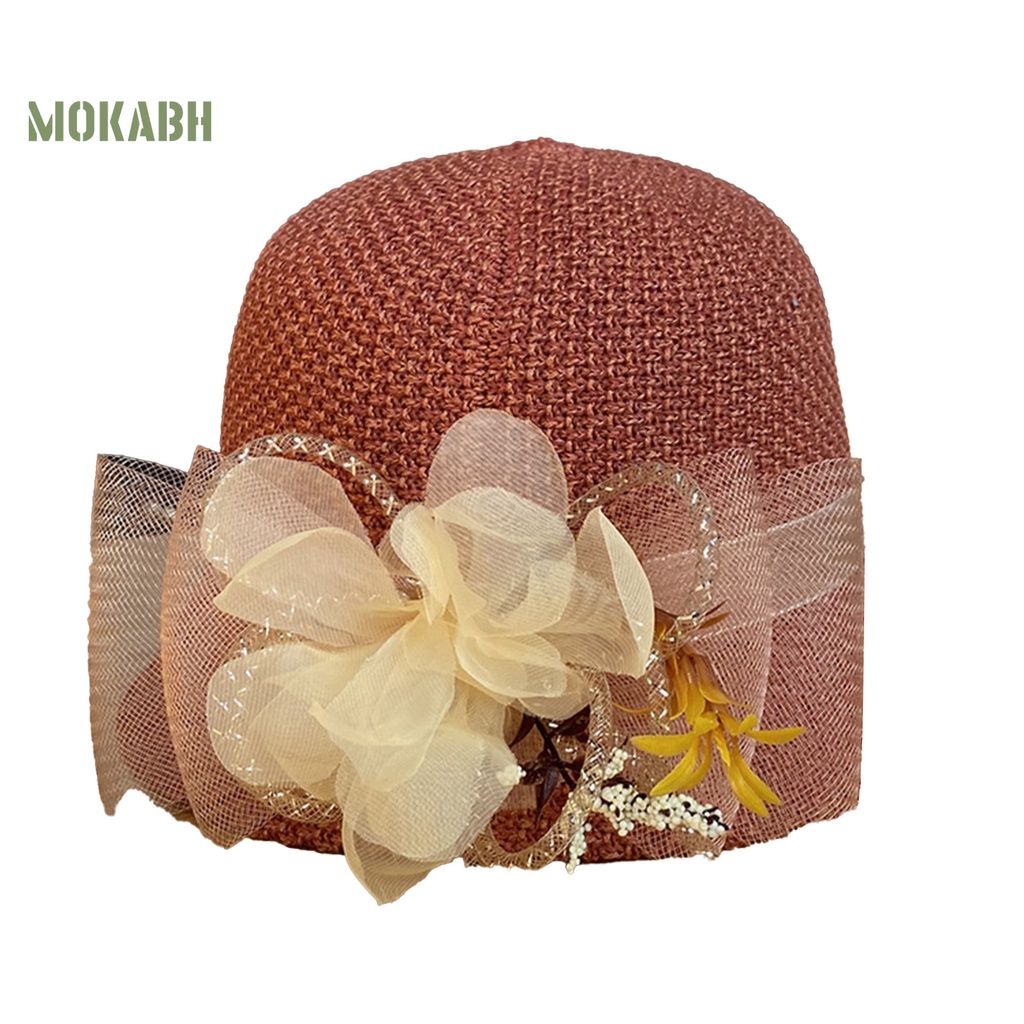 [Mok Abh] Mũ Vành Tròn Phối Lưới Họa Tiết Hoa Thời Trang Mùa Hè Cho Nữ