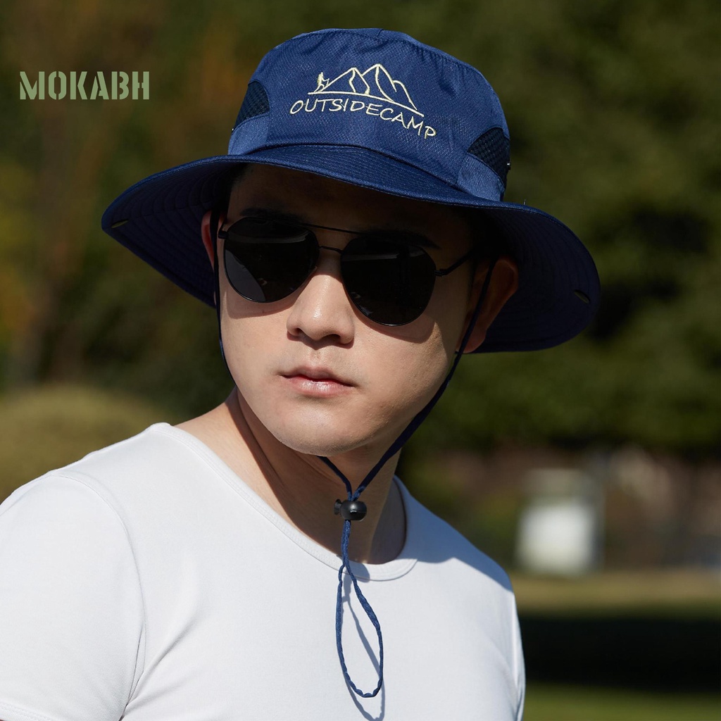 Nón Tai Bèo Phối Lưới Thoáng Khí Thêu Chữ Chống Gió Thời Trang Cho Nam