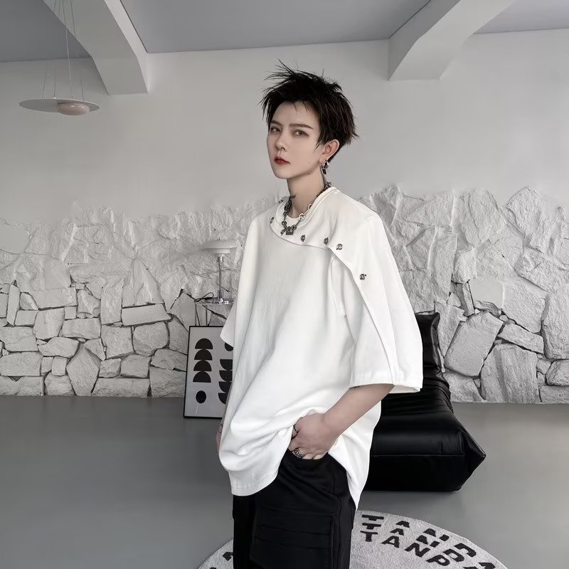 Áo Thun Tay Ngắn Phối Nút Thời Trang Mùa Hè Cao Cấp Cho Nam