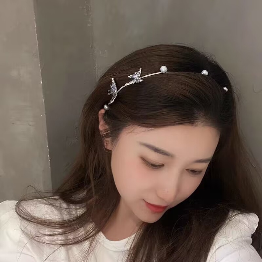 Băng Đô Cài Tóc Hai Lớp Đính Đá Hình Bướm Bằng Hợp Kim Phong Cách Hàn Quốc Dành Cho Nữ