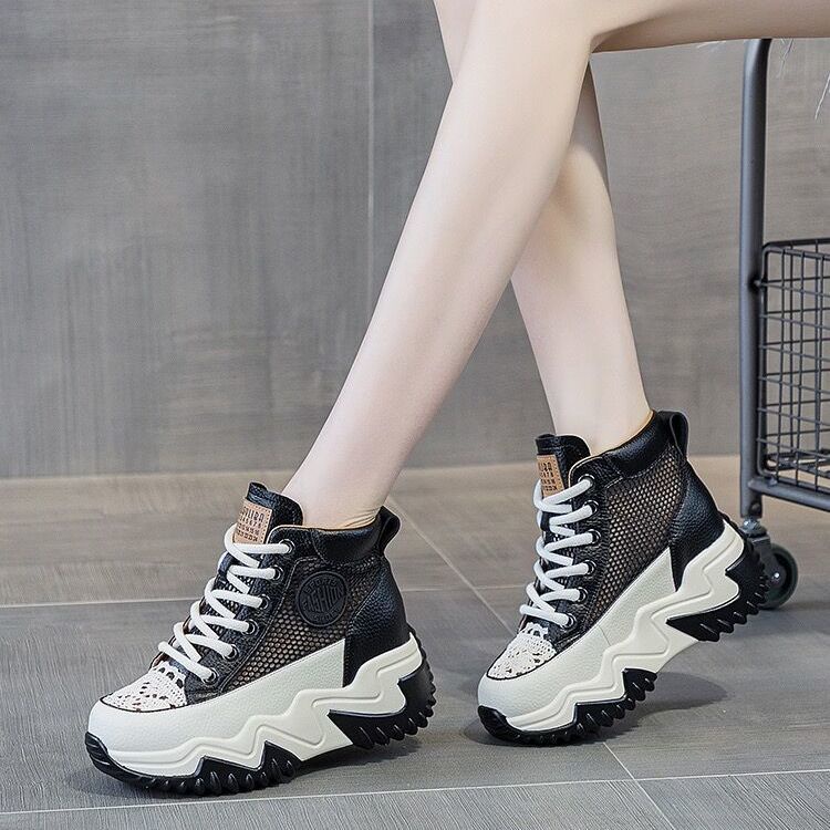 Giày Thể Thao Đế Dày Tăng Chiều Cao Phối Lưới Thoáng Khí Phong Cách Mới Mùa Hè Cho Nữ