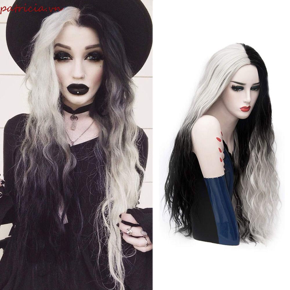 Tóc Giả Màu Trắng Đen Bằng Sợi Tổng Hợp Cách Nhiệt Dành Cho Nữ