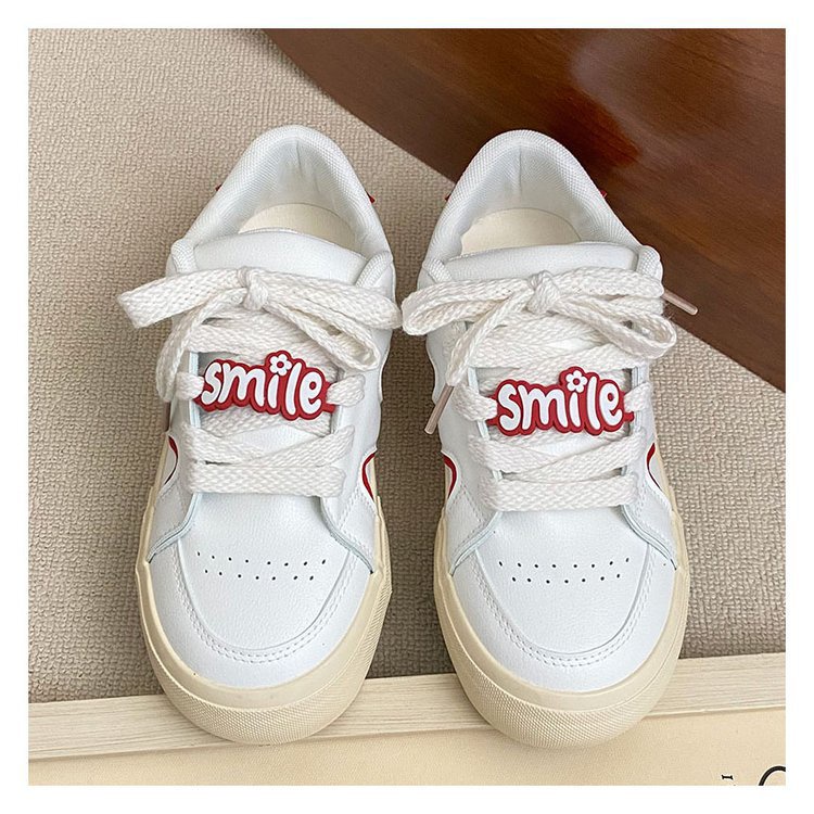 Giày Thể Thao Đế Cao Su Mềm Màu Trắng In Chữ Viền Nhiều Màu Sắc Cho Nữ Sinh