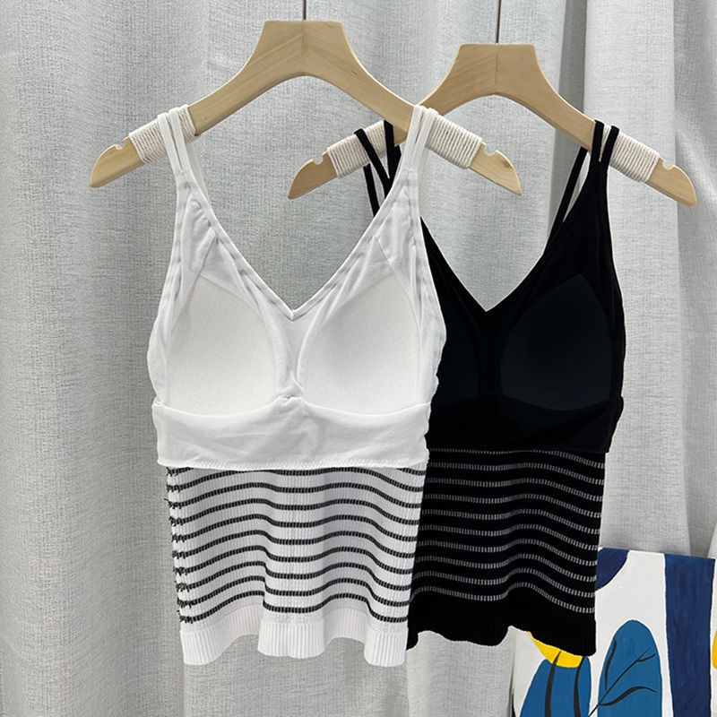 Áo Hai Dây Ôm Dáng Mẫu Mới 2023 Kẻ Sọc Có Đệm Ngực Đẹp Mắt Phù Hợp Với Nữ