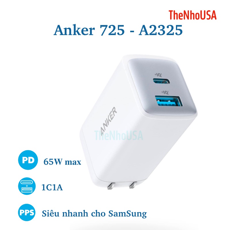 [Chính hãng] Củ sạc nhanh Anker 725 Charger 65W 2 cổng 1C1A IQ3 A2325 BH12T