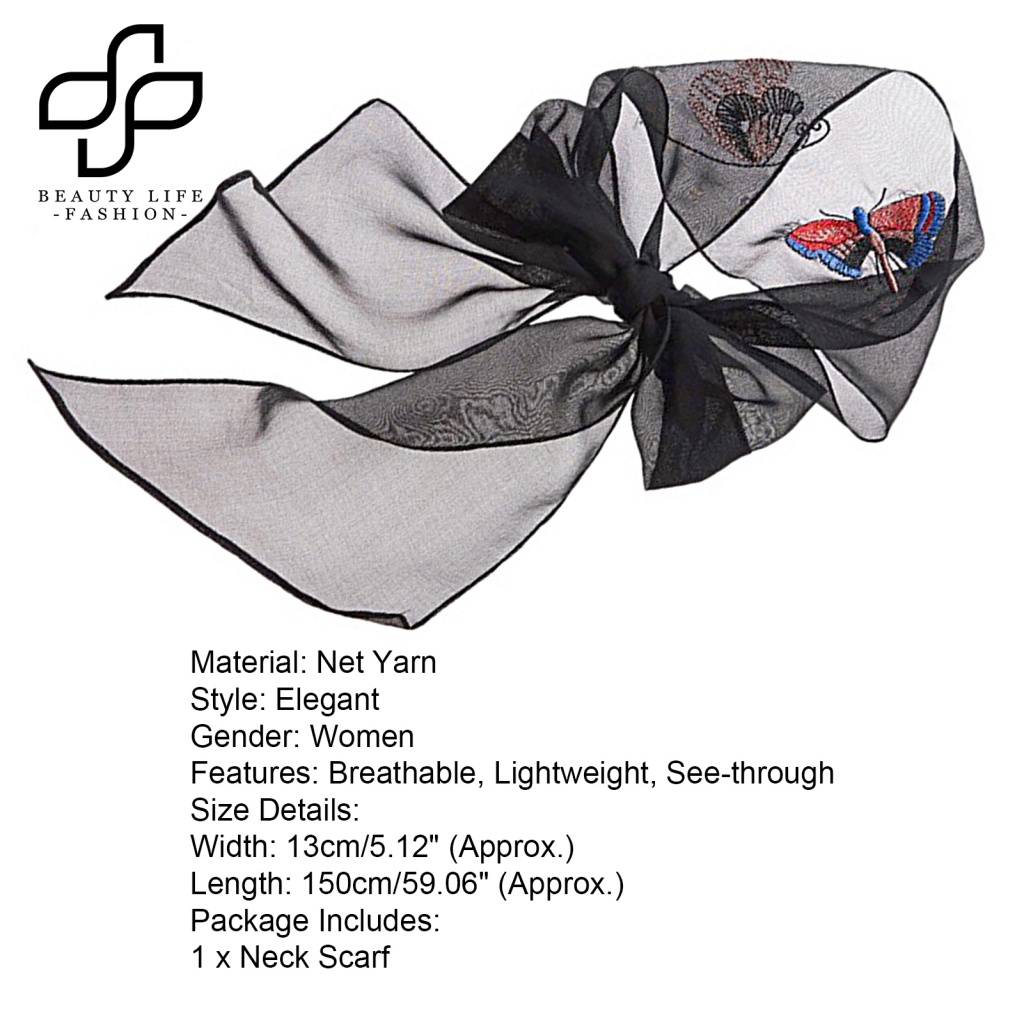 Khăn Choàng Cổ Mỏng Thêu Họa Tiết Bướm Dành Cho Nữ