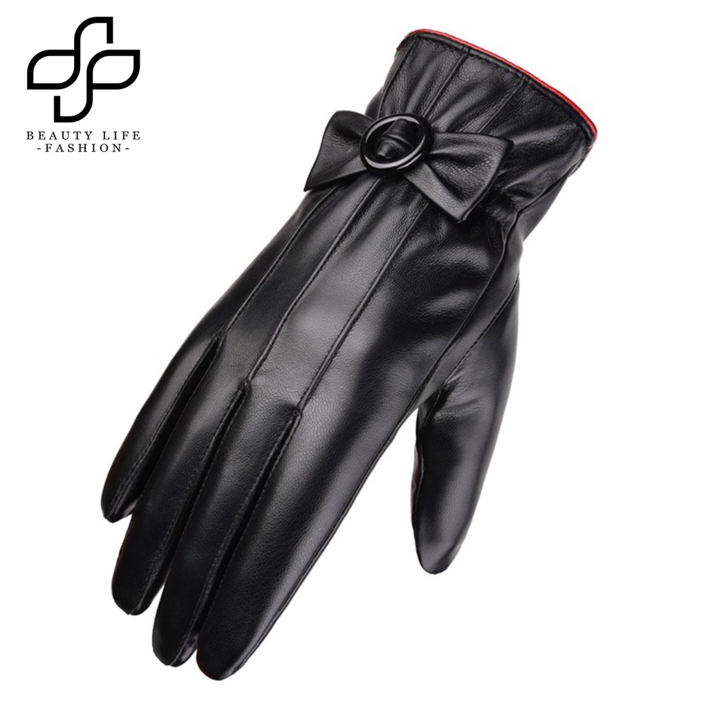 1 Đôi Găng Tay Da Giả Lót Lông Dày Dặn Chống Lạnh Có Thể Chạm Màn Hình Cảm Ứng Thời Trang Thu Đông Cho Nữ Ou