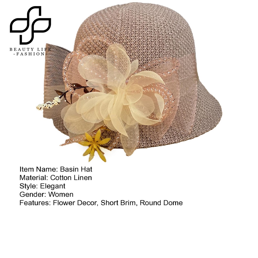 Nón Vành Tròn Phối Lưới Họa Tiết Hoa Thời Trang Mùa Hè Cho Nữ