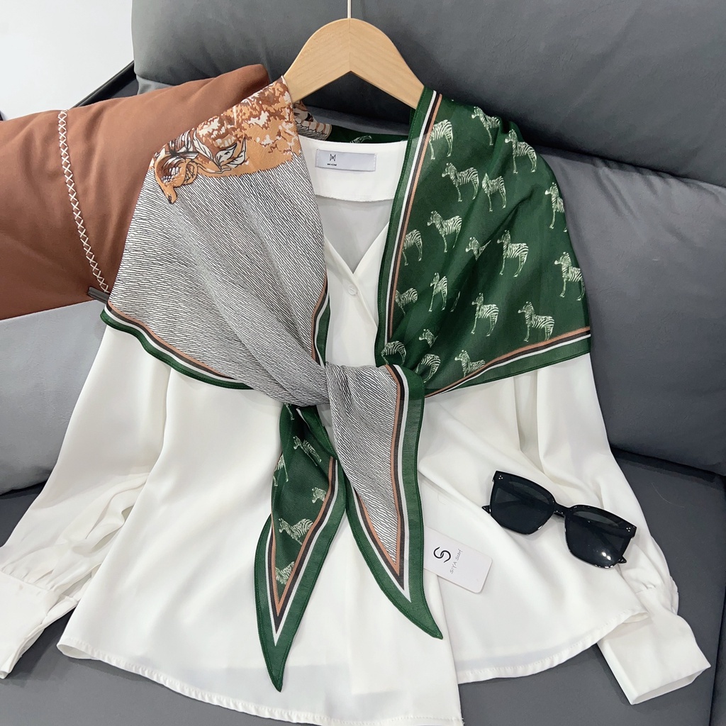 Khăn Choàng Cổ Mỏng In Họa Tiết Ngựa Đính Kim Cương Phong Cách Hàn Quốc Thời Trang Mùa Hè Kích Thước 180 * 38cm Cho Nữ