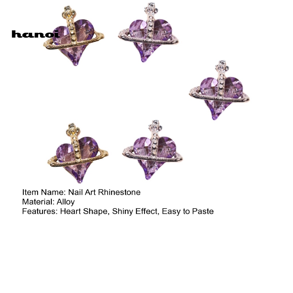 Set 5 Phụ Kiện Trang Trí Móng Tay Nghệ Thuật Đa Năng Hình Trái Tim 3D Bằng Hợp Kim