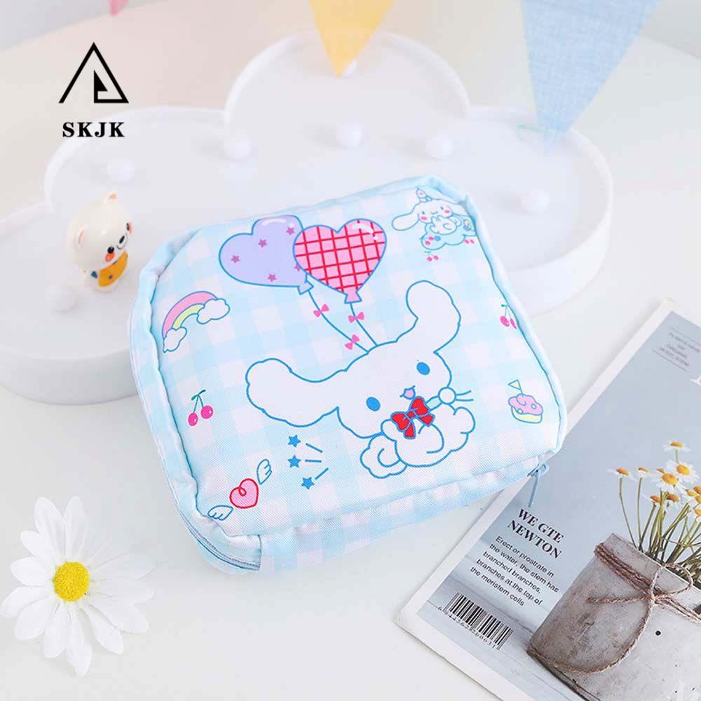 Túi đựng băng vệ sinh tai nghe / tiền xu SKJK hình chú chó tai to dễ thương có khóa kéo kiểu Hàn Quốc