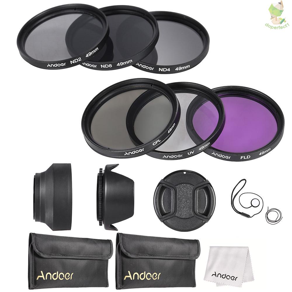 Andoer 49mm Lens Filter Kit UV+CPL+FLD+ND(ND2 ND4 ND8) with Carry Pouch / Lens Cap / Lens Cap Holder / Tulip &amp; Rubber Le   Came-6.5