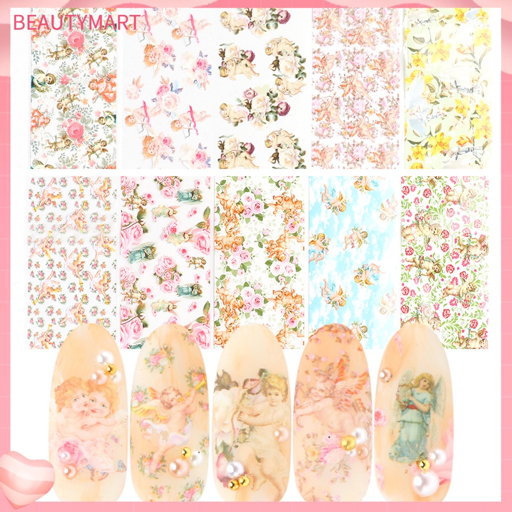 Set 10 Miếng Dán Móng Tay DIY Họa Tiết Thần Cupid Lâu Trôi Cho Nữ