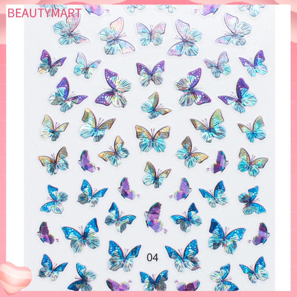 1 Tấm Sticker Dán Móng Tay Tự Dính Không Phai Họa Tiết Bướm Trang Trí Tiệc