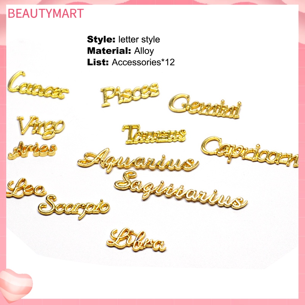 Set 12 Phụ Kiện Trang Trí Móng Tay Tạo Hiệu Ứng 3D DIY Hình Chữ Cái Đính Đá