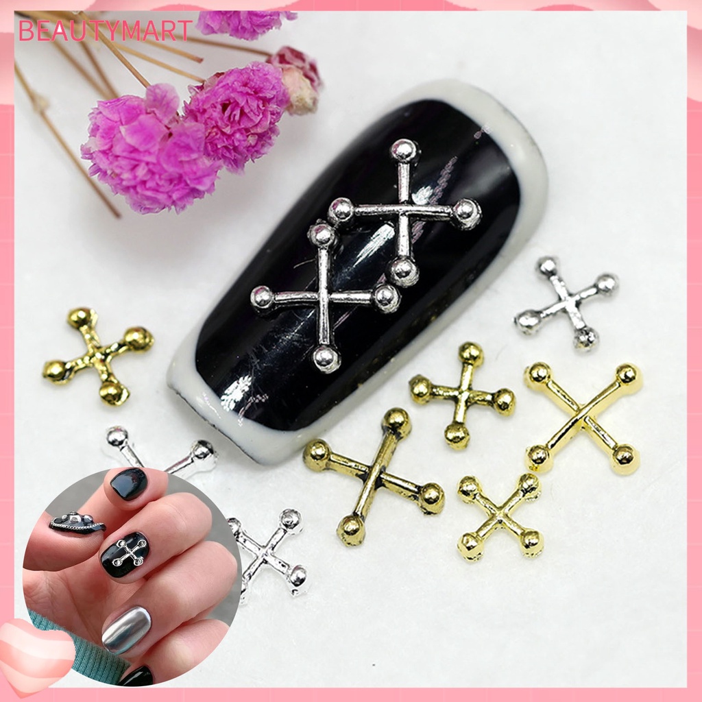 [beautymart] Set 10 Phụ Kiện Trang Trí Móng Tay Nghệ Thuật Hình Chữ Thập Bằng Hợp Kim Kẽm 3D Sống Động Có Thể Tái Sử Dụng Dễ Sử Dụng