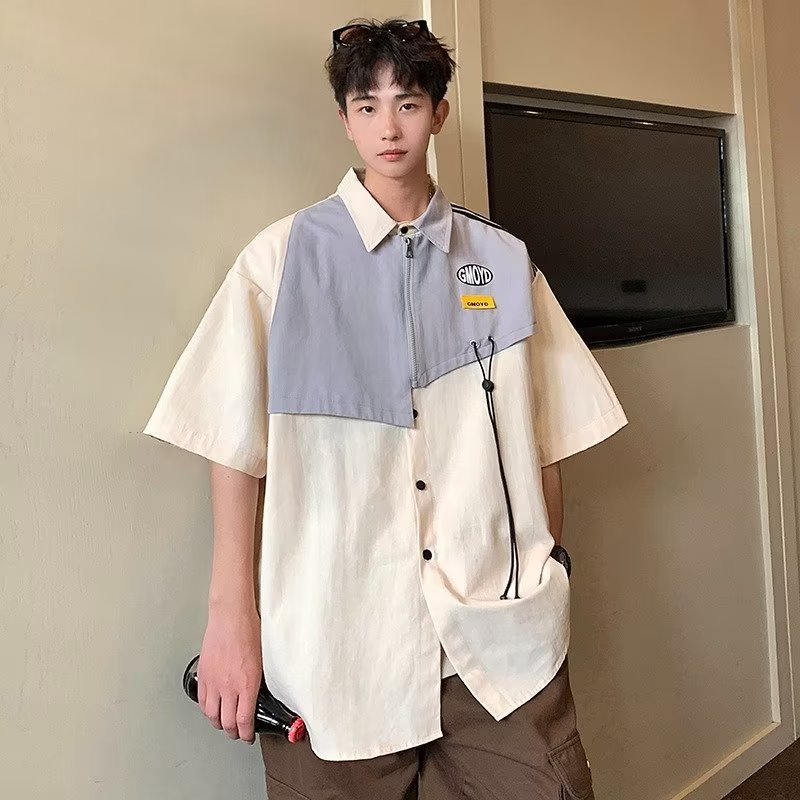 Áo Sơ Mi Tay Ngắn Giả Hai Lớp Phong Cách Hong Kong Thời Trang Mùa Hè Mới Cho Nam