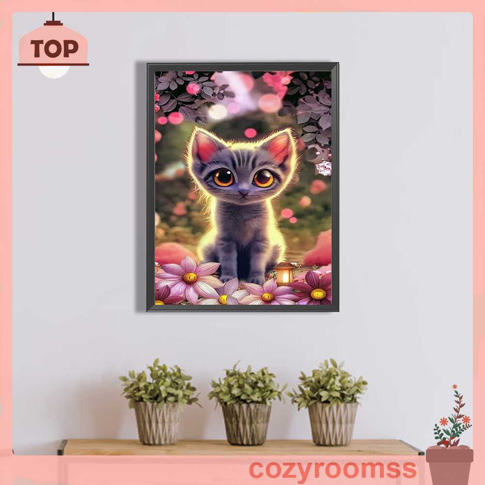 Tranh Đính Đá Kim Cương Toàn Bộ 5D DIY Hình Vẽ Hoa Và Mèo