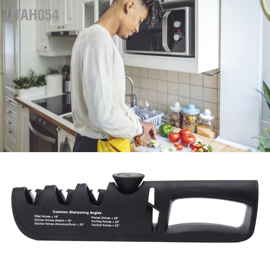Utah054 Dụng Cụ Mài Dao Có Thể Điều Chỉnh 4 Trong 1 Màu Đen Sắc Nét Nhà Bếp Cho Hàng Gia Đình
