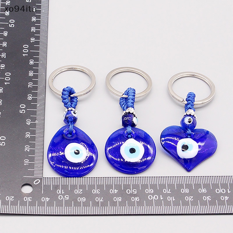 Móc Khóa Mặt Kính Hình Tròn / Trái Tim / Giọt Nước Mắt Xanh Dương Sáng Tạo Thời Trang Cho Nam Và Nữ