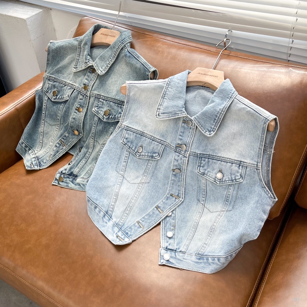 Áo gile denim cúc áo dưới xẻ - 7631