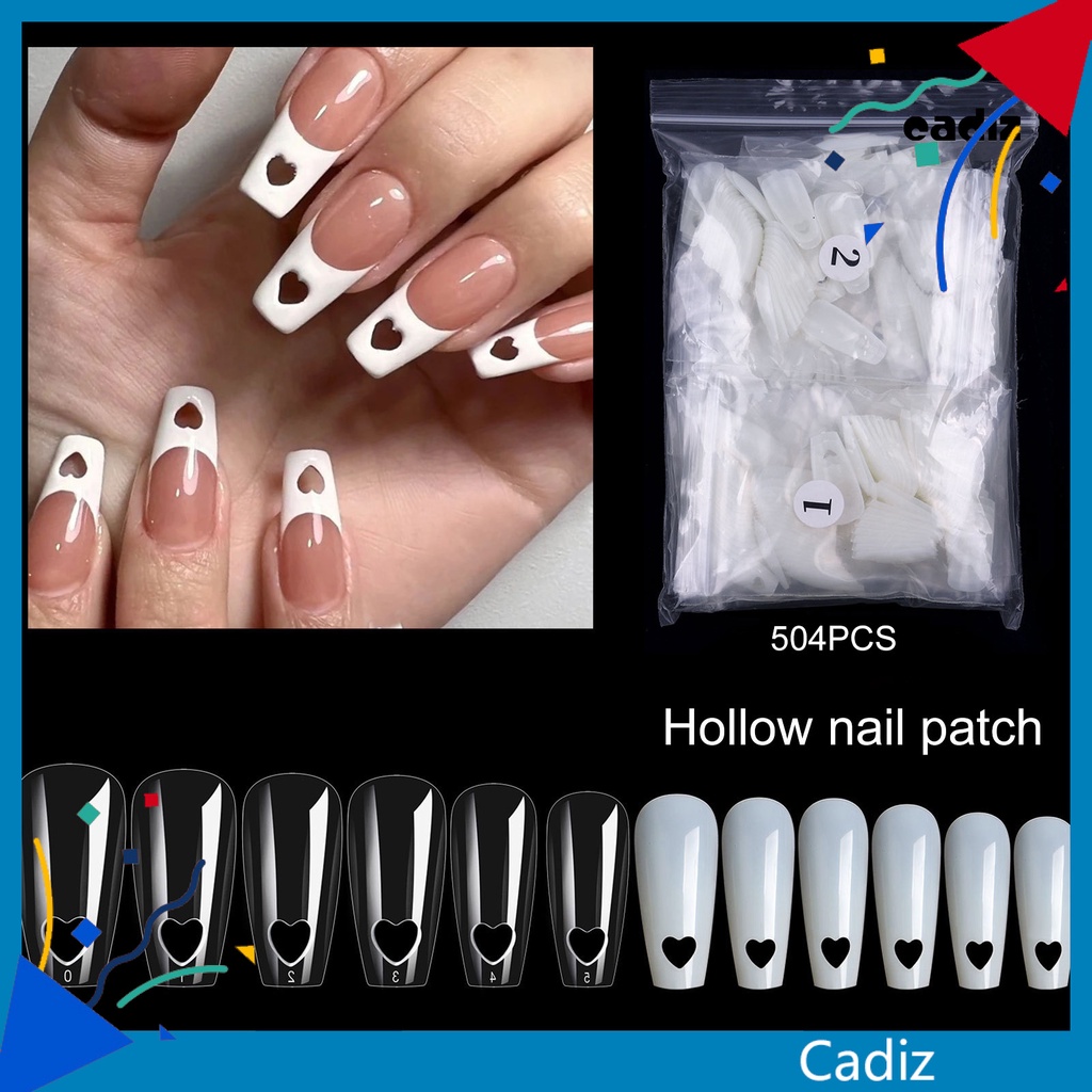 Túi 504 Móng Tay Giả Độ Bóng Cao Họa Tiết Trái Tim Rỗng Có Thể Tháo Rời DIY