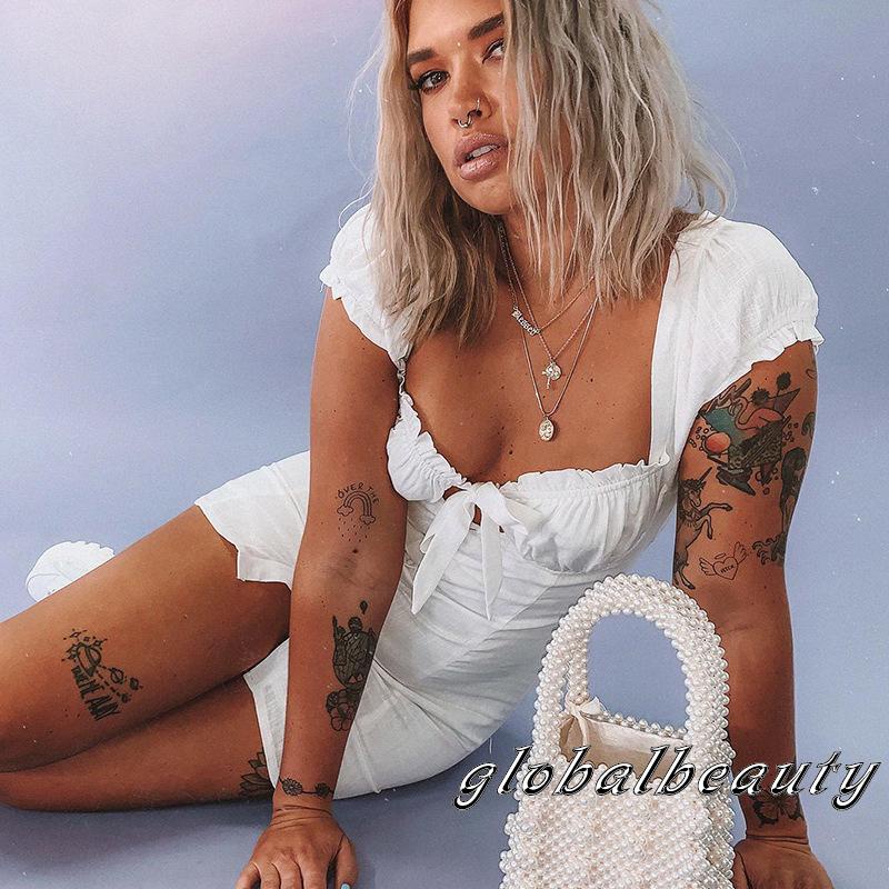 Đầm Ngắn Tay Cổ Khoét Sâu Màu Sắc Trơn Phối Nút Thời Trang Xuân Hè