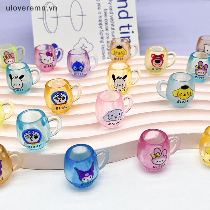 Set 5 Ly Nước Dạ Quang Bằng Nhựa Resin In Họa Tiết Hoạt Hình Dễ Thương Trang Trí Nội Thất