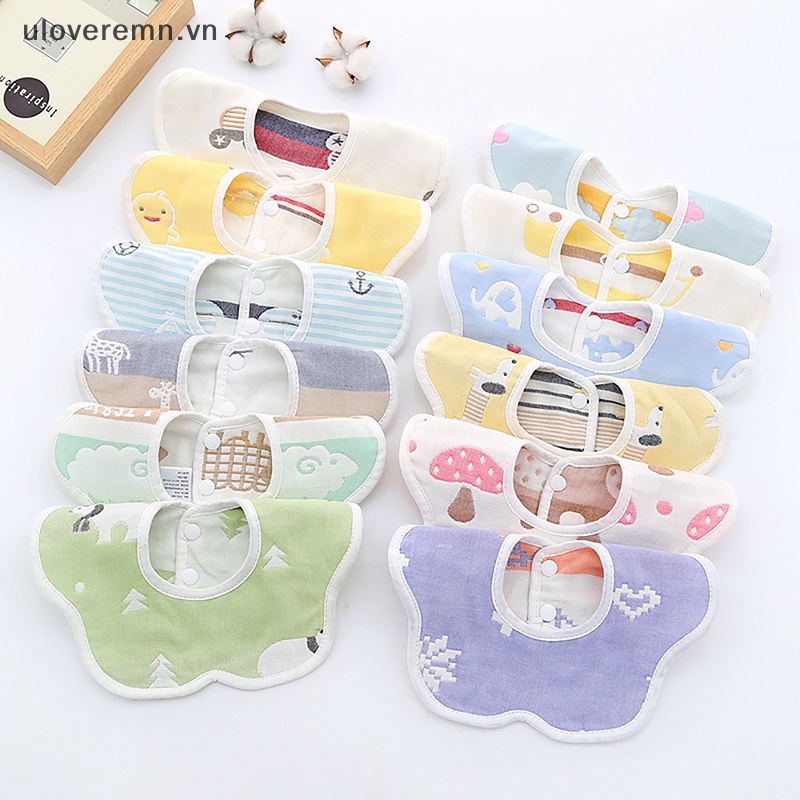 Uloveremn Yếm Ăn Cotton 6 Lớp Xoay 360 Độ Xinh Xắn Tiện Dụng Cho Bé Sơ Sinh